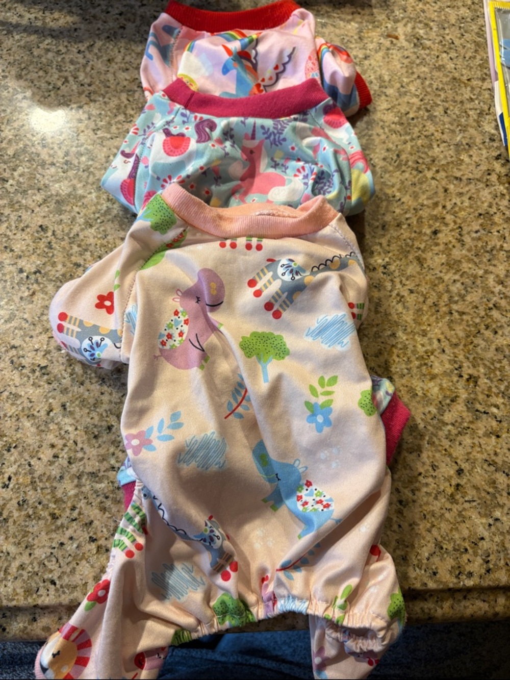 Cute Colorful Unicorn and Animal Print Dog Pajama Set - Pink Multicolor- XS/S